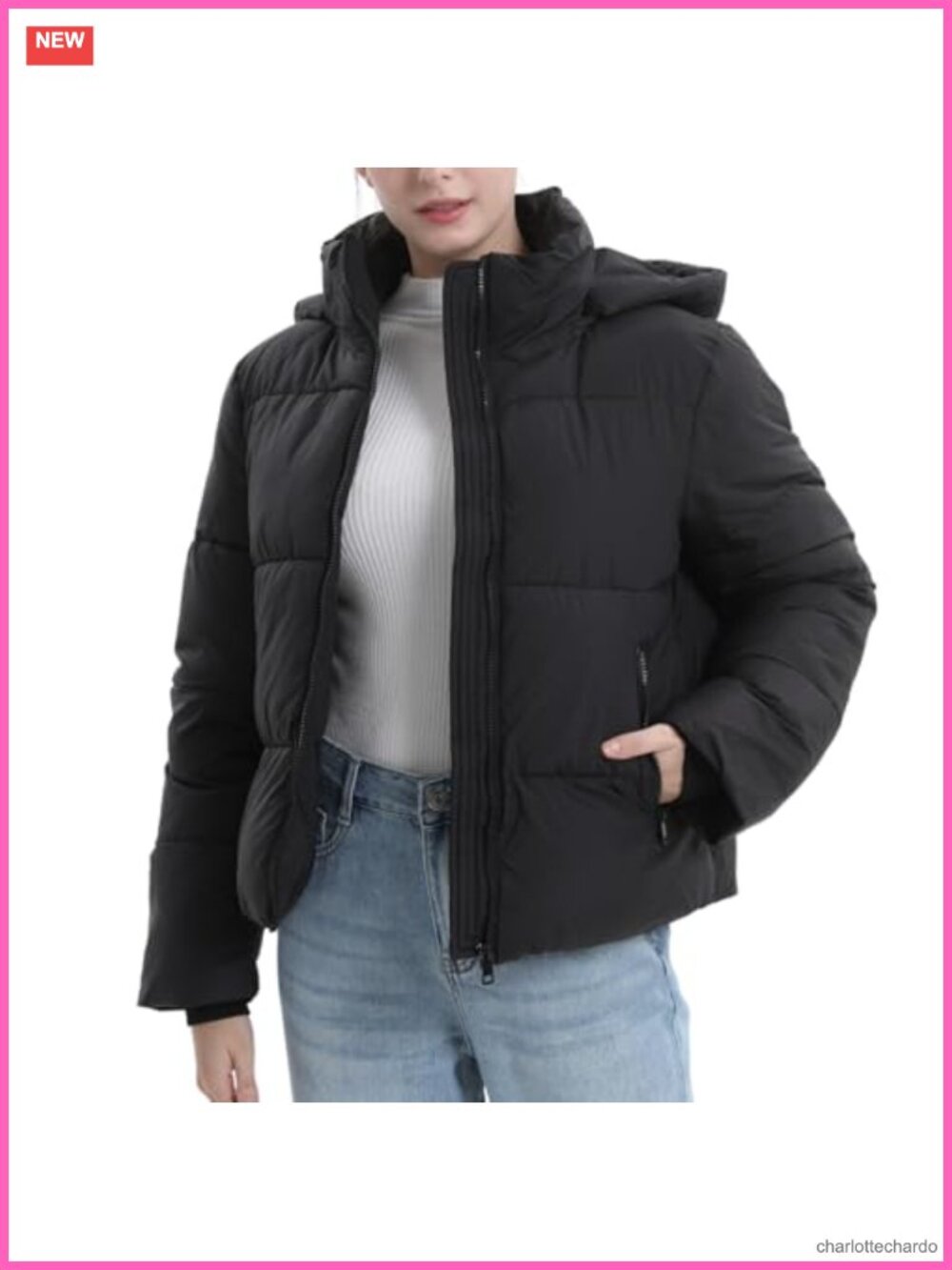 Cropped Puffer Jacket Warm Winter Quilted Coat Removable Hood